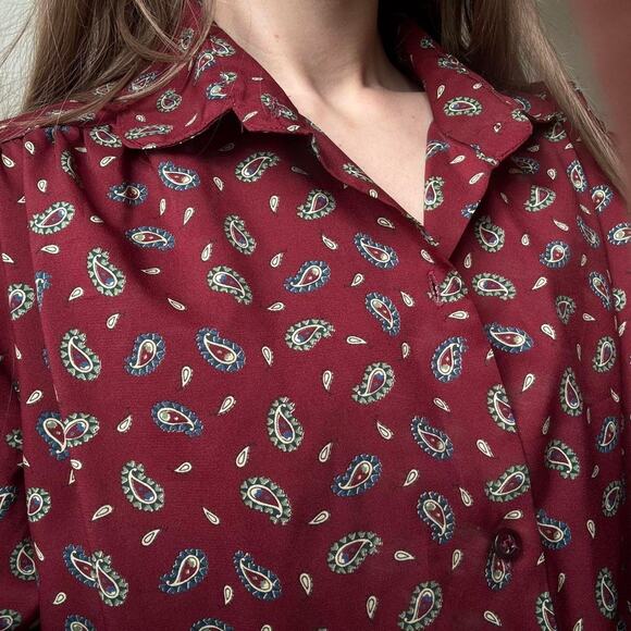 Vintage Haberdashery Paisley Burgundy Button Down Blouse - Picture 3 of 3